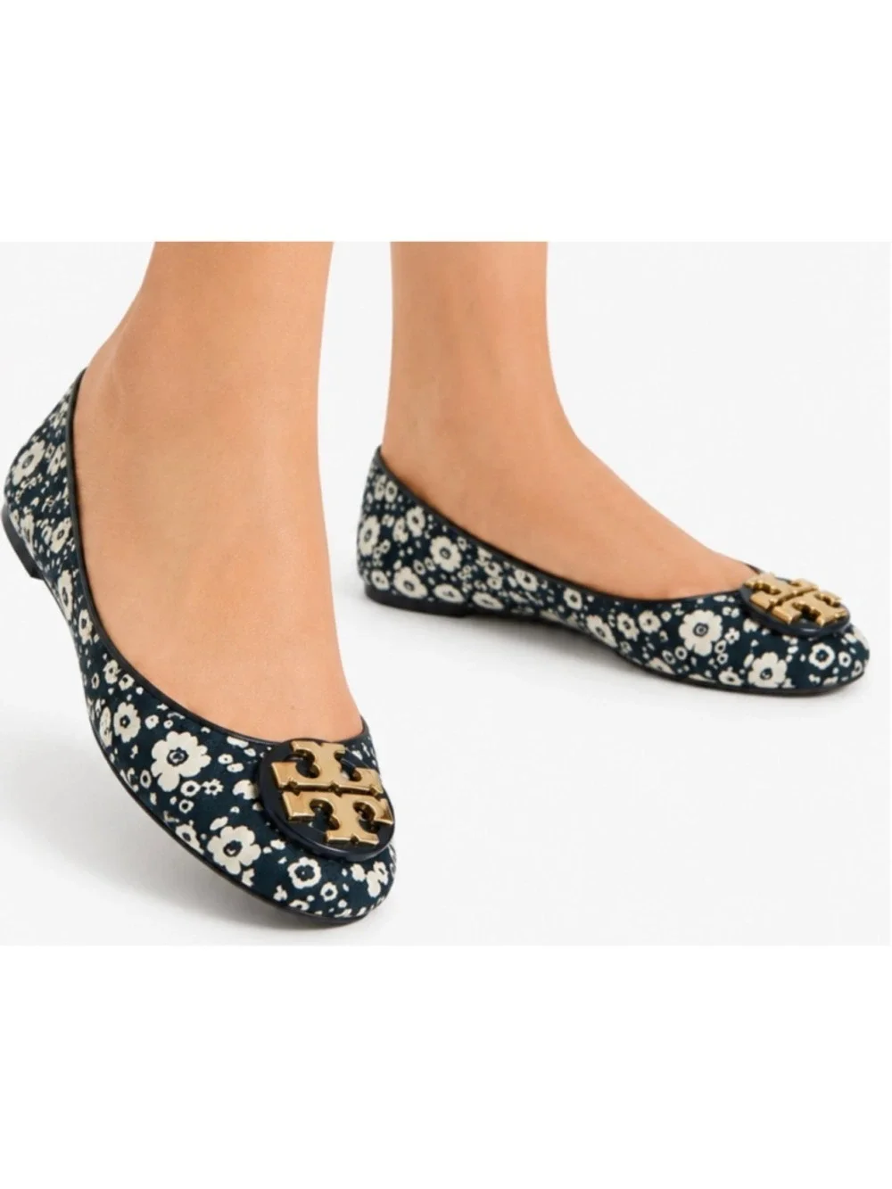 RARE Tory Burch Flats, Size 6.5, Navy Blue and White Floral
